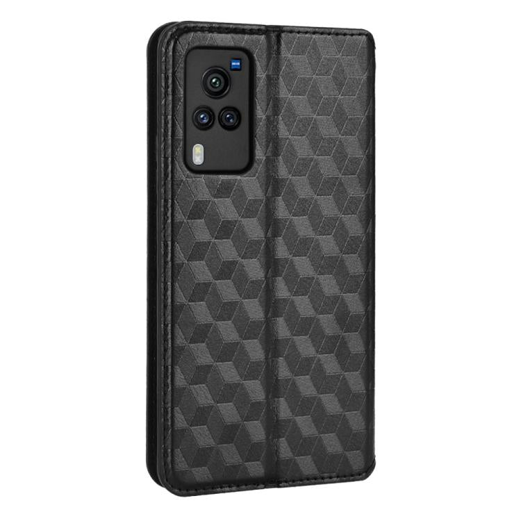 For vivo X60 Pro 5G / X60 5G Curved Cubic Grid Texture Flip Leather Phone Case