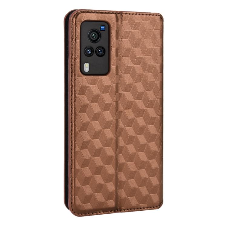 For vivo X60 Pro 5G / X60 5G Curved Cubic Grid Texture Flip Leather Phone Case