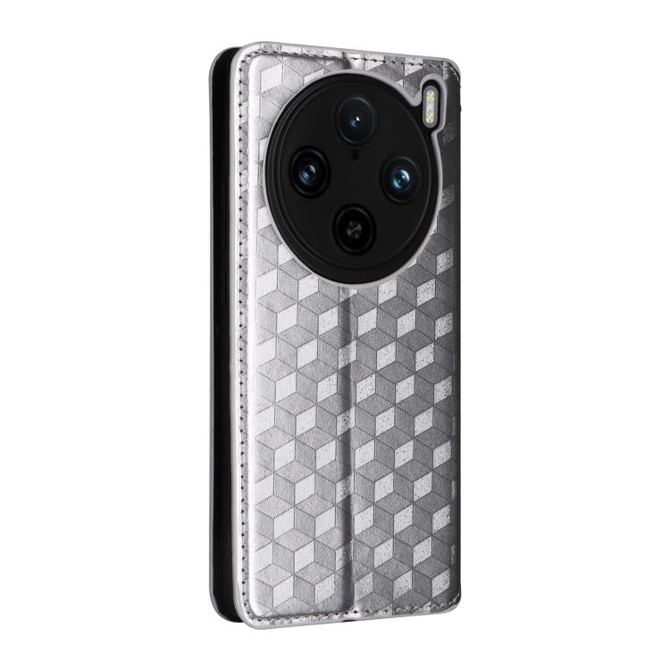For vivo X100 Pro 5G Cubic Grid Texture Flip Leather Phone Case