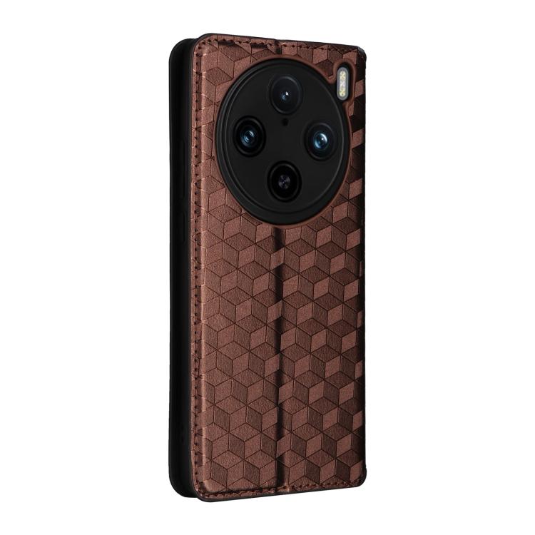 For vivo X100 Pro 5G Cubic Grid Texture Flip Leather Phone Case