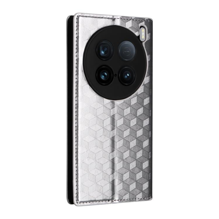 For vivo X100 Ultra 5G Cubic Grid Texture Flip Leather Phone Case