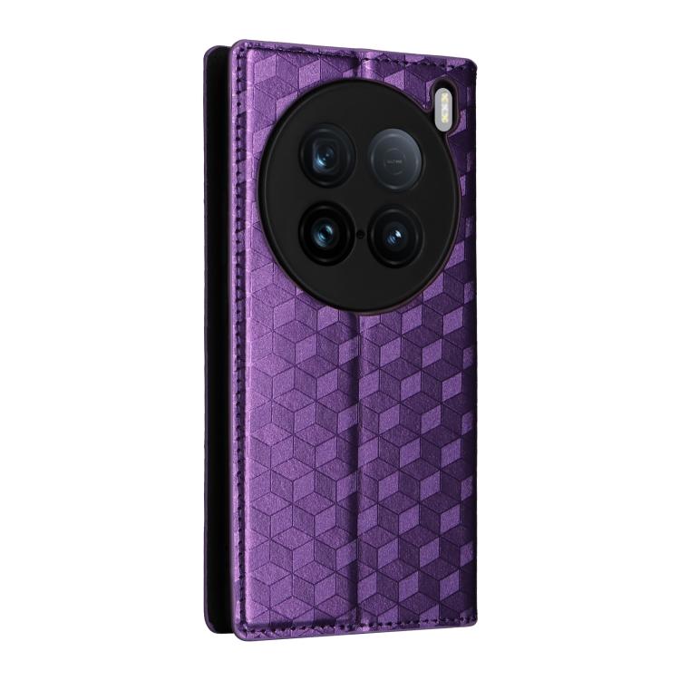 For vivo X100 Ultra 5G Cubic Grid Texture Flip Leather Phone Case