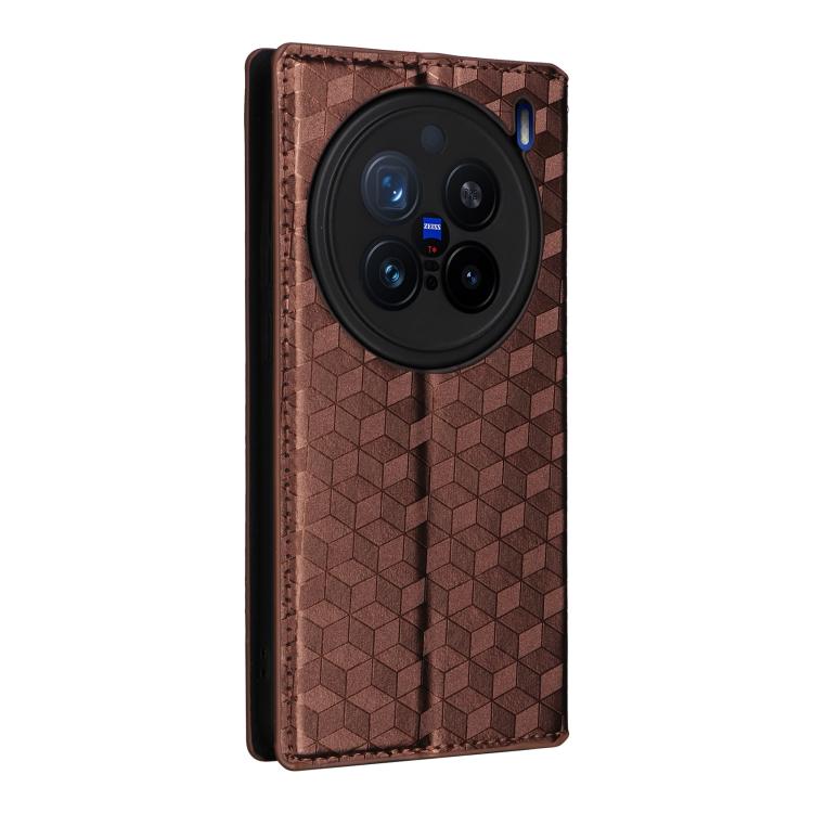 For vivo X200 Pro 5G Cubic Grid Texture Flip Leather Phone Case