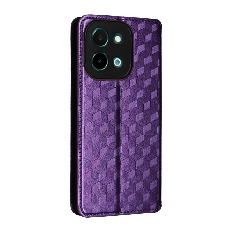 For vivo Y28 4G Cubic Grid Texture Flip Leather Phone Case