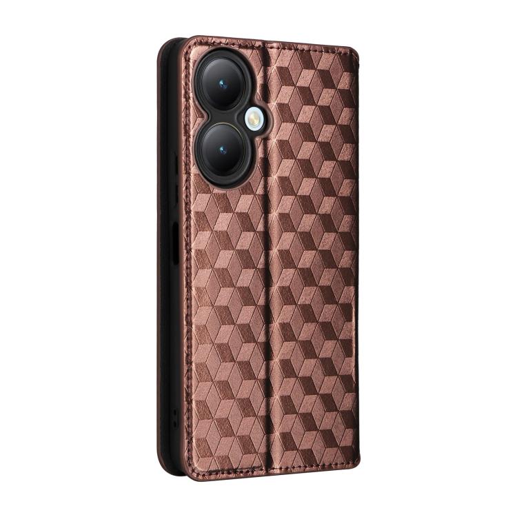 For vivo Y35+ 5G / Y35M+ 5G Cubic Grid Texture Flip Leather Phone Case