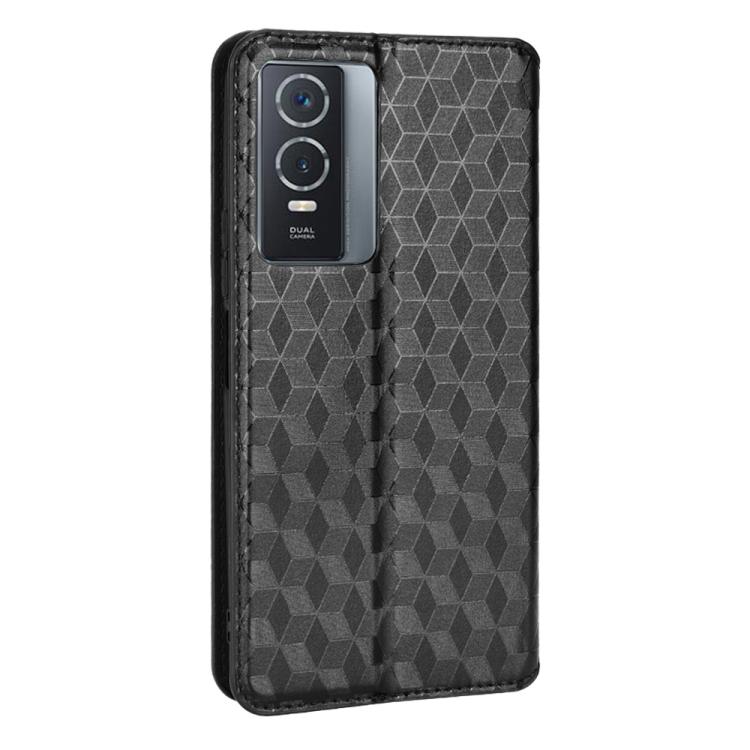 For vivo Y76 5G / Y76s 5G Cubic Grid Texture Flip Leather Phone Case