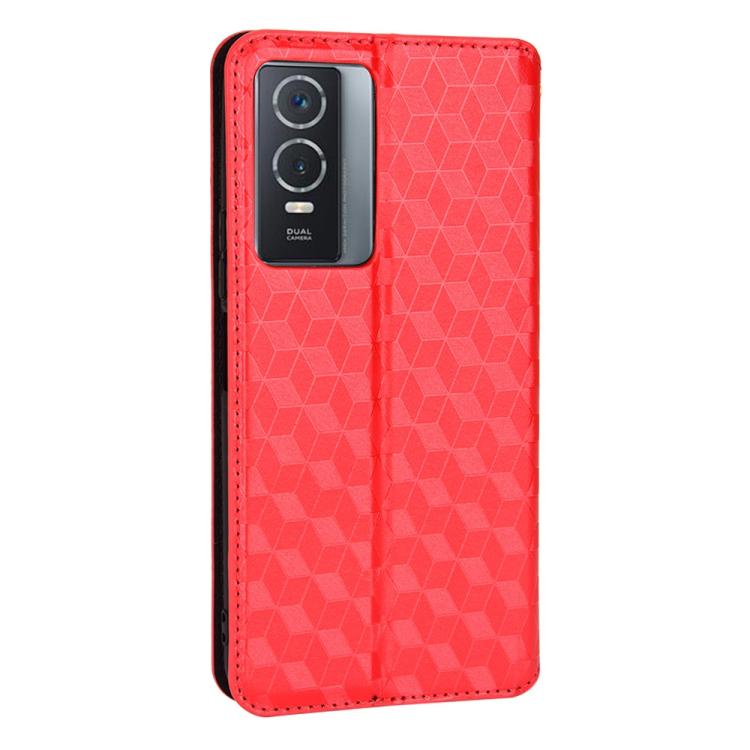 For vivo Y76 5G / Y76s 5G Cubic Grid Texture Flip Leather Phone Case