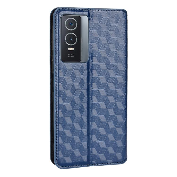 For vivo Y76 5G / Y76s 5G Cubic Grid Texture Flip Leather Phone Case