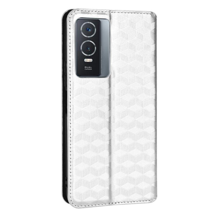 For vivo Y76 5G / Y76s 5G Cubic Grid Texture Flip Leather Phone Case