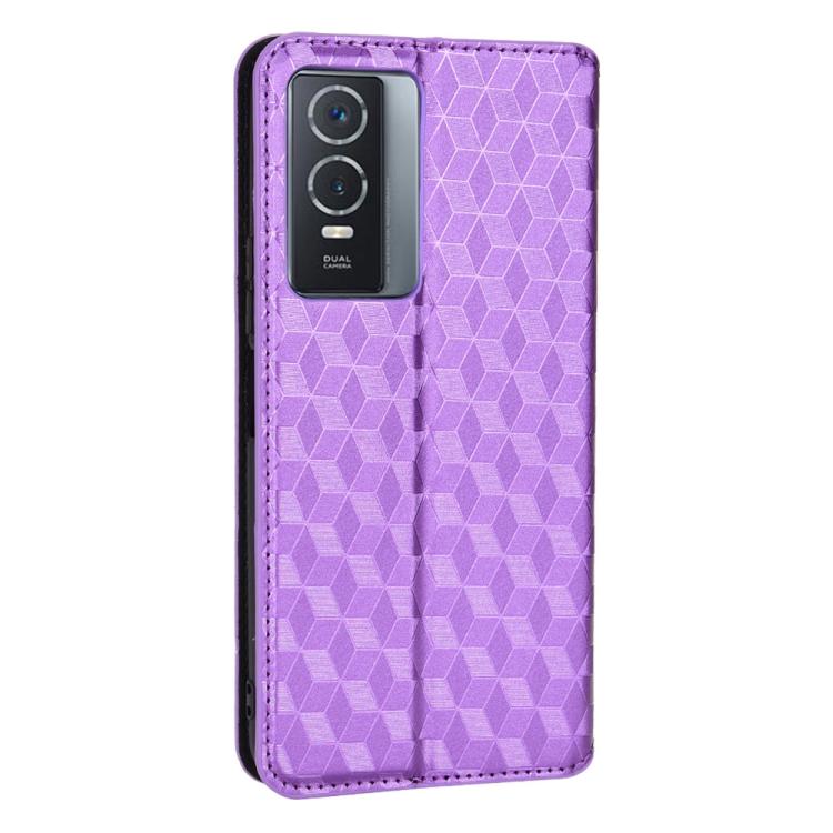 For vivo Y76 5G / Y76s 5G Cubic Grid Texture Flip Leather Phone Case