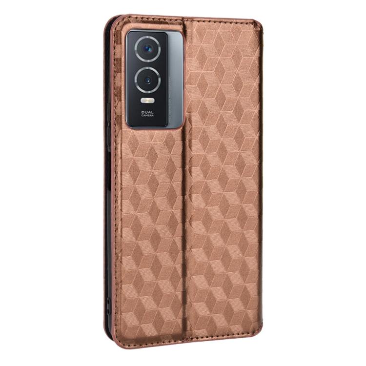 For vivo Y76 5G / Y76s 5G Cubic Grid Texture Flip Leather Phone Case