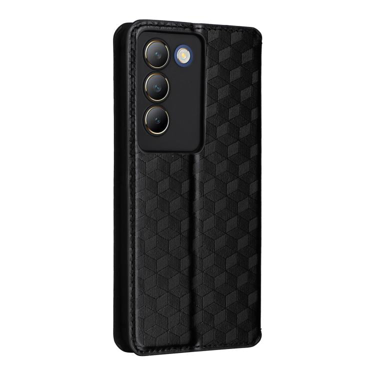 For vivo Y100 5G IDN / V30 Lite India Cubic Grid Texture Flip Leather Phone Case