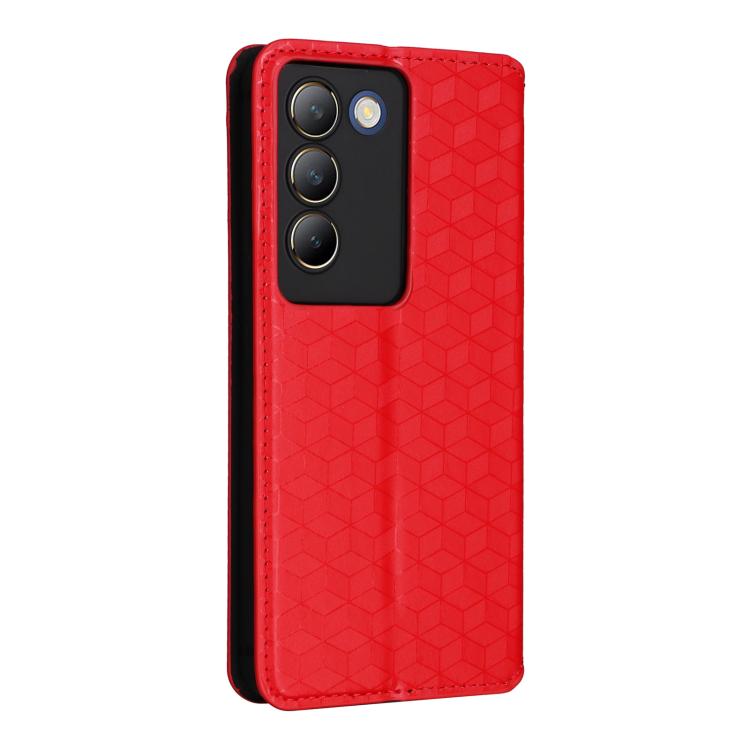 For vivo Y100 5G IDN / V30 Lite India Cubic Grid Texture Flip Leather Phone Case