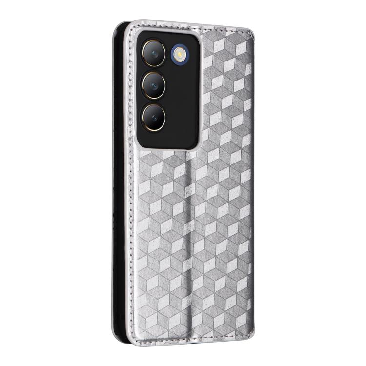 For vivo Y100 5G IDN / V30 Lite India Cubic Grid Texture Flip Leather Phone Case