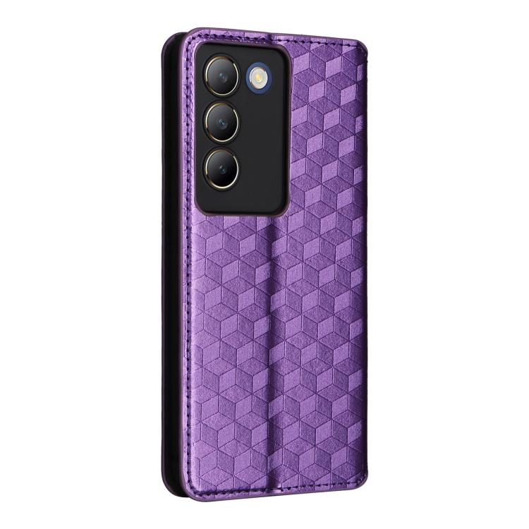 For vivo Y100 5G IDN / V30 Lite India Cubic Grid Texture Flip Leather Phone Case