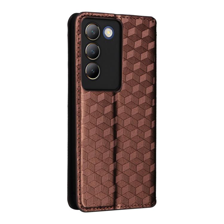 For vivo Y100 5G IDN / V30 Lite India Cubic Grid Texture Flip Leather Phone Case