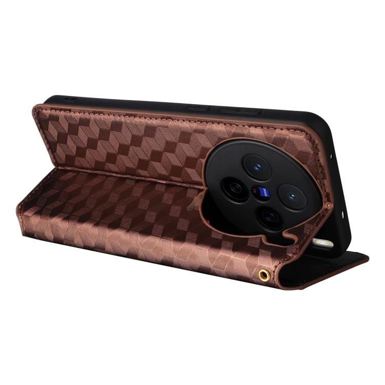 For vivo X200s 5G Cubic Grid Texture Flip Leather Phone Case