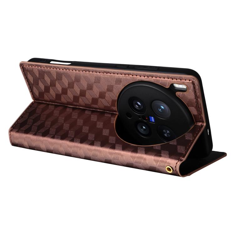 For vivo X200 Ultra 5G Cubic Grid Texture Flip Leather Phone Case