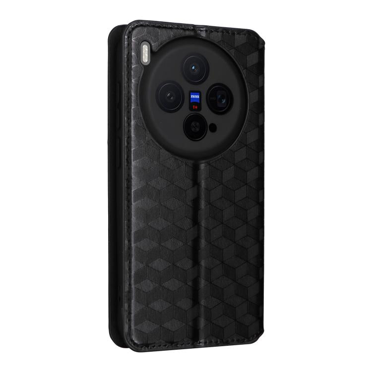 For vivo X300 5G Cubic Grid Texture Flip Leather Phone Case
