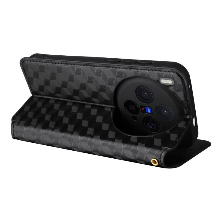 For vivo X300 5G Cubic Grid Texture Flip Leather Phone Case