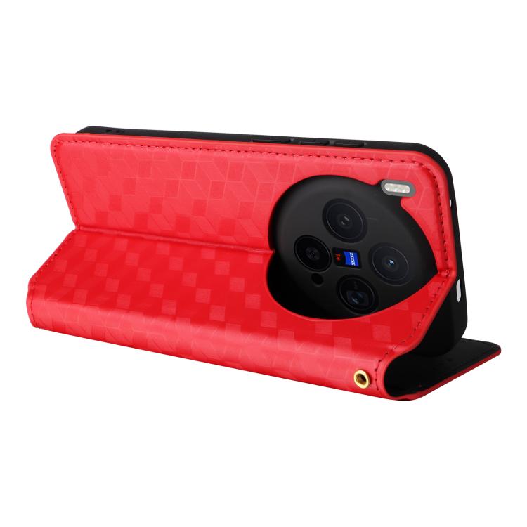 For vivo X300 5G Cubic Grid Texture Flip Leather Phone Case