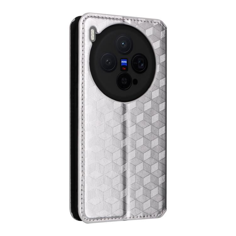For vivo X300 5G Cubic Grid Texture Flip Leather Phone Case