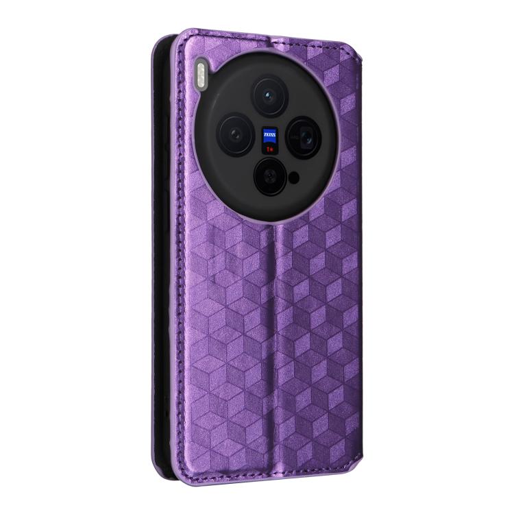 For vivo X300 5G Cubic Grid Texture Flip Leather Phone Case