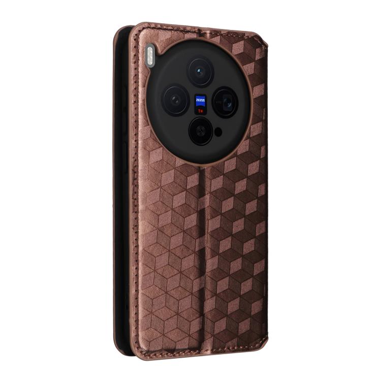 For vivo X300 5G Cubic Grid Texture Flip Leather Phone Case
