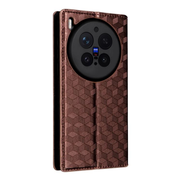 For vivo X300 Pro 5G Cubic Grid Texture Flip Leather Phone Case