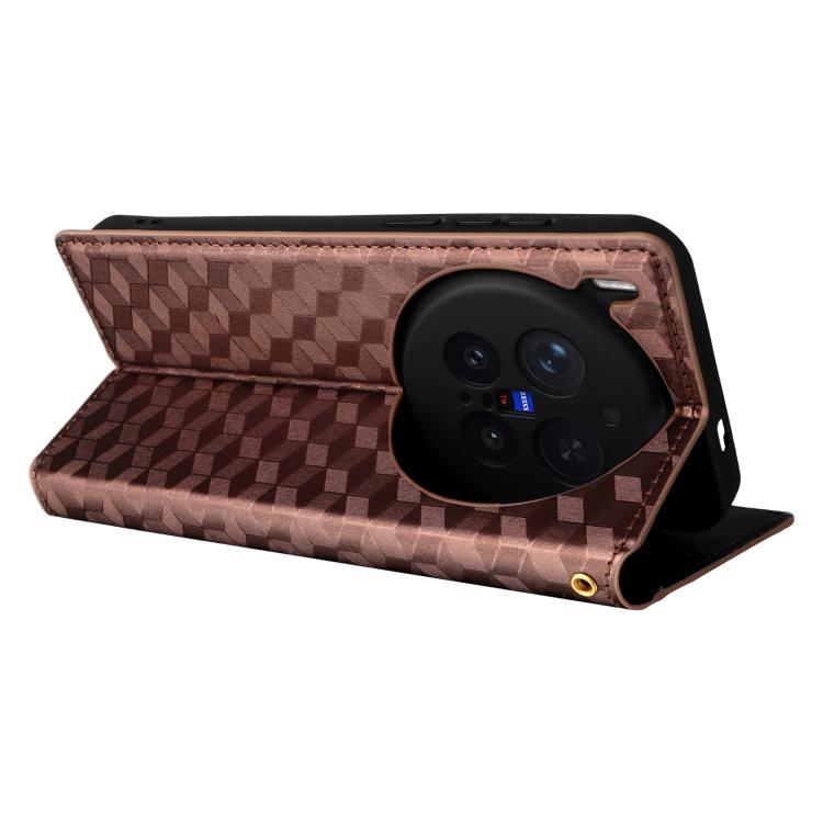 For vivo X300 Pro 5G Cubic Grid Texture Flip Leather Phone Case