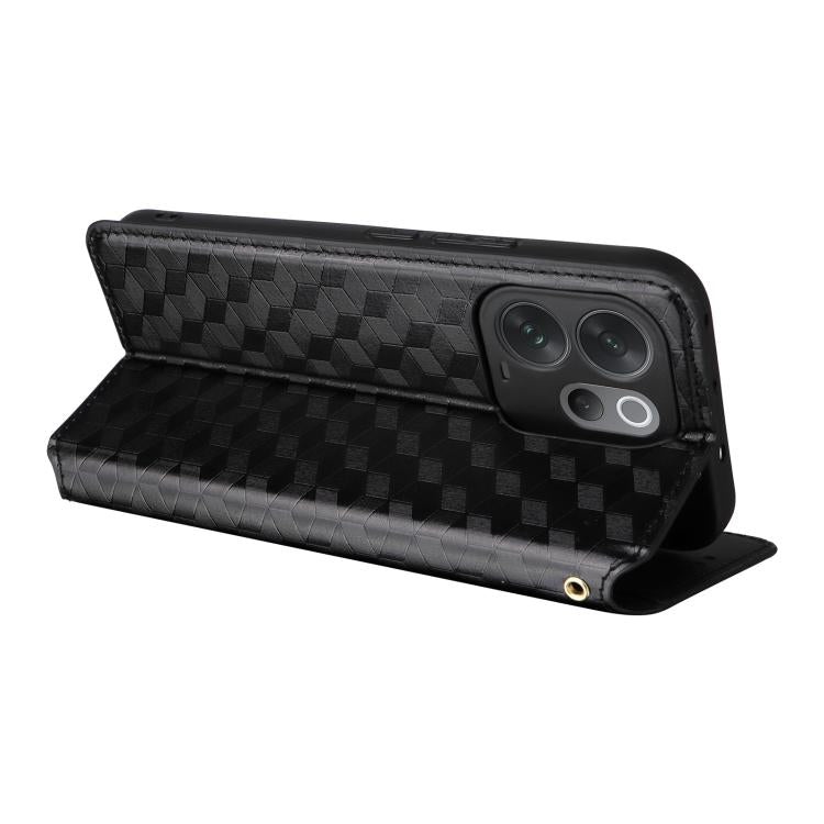 For vivo V70 5G / V70 Elite 5G Cubic Grid Texture Flip Leather Phone Case