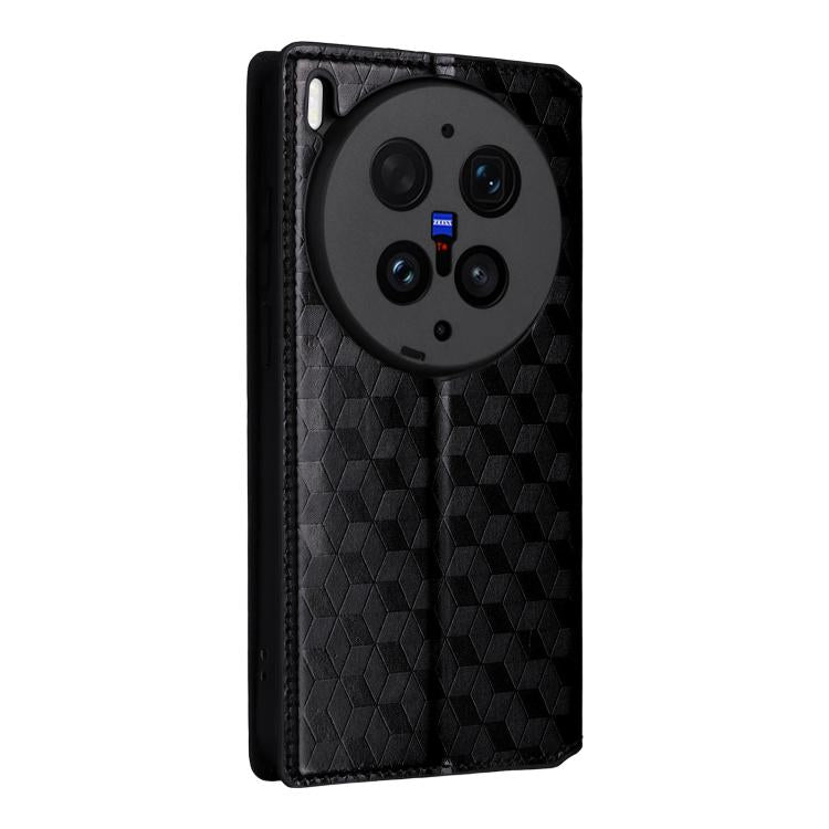 For vivo X300 Ultra Cubic Grid Texture Flip Leather Phone Case