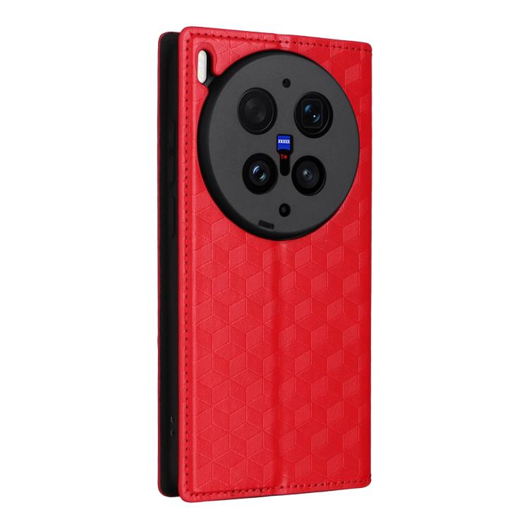For vivo X300 Ultra Cubic Grid Texture Flip Leather Phone Case