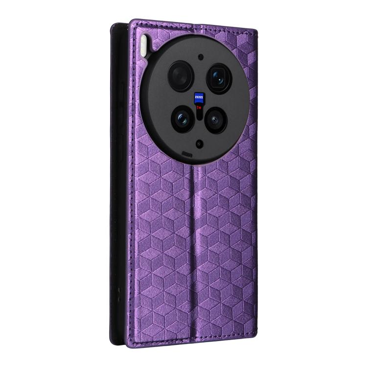 For vivo X300 Ultra Cubic Grid Texture Flip Leather Phone Case