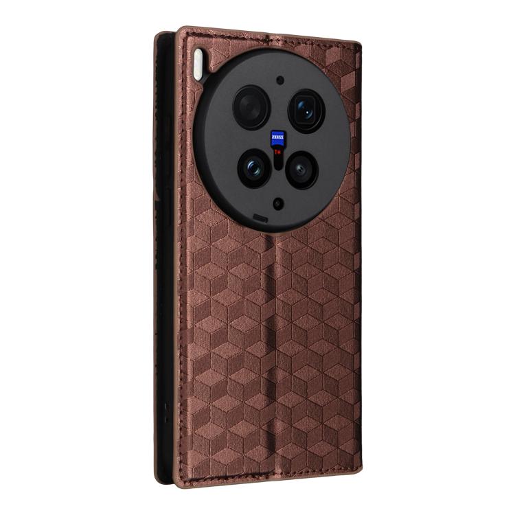 For vivo X300 Ultra Cubic Grid Texture Flip Leather Phone Case