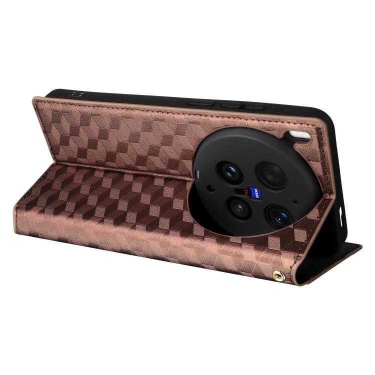 For vivo X300 Ultra Cubic Grid Texture Flip Leather Phone Case