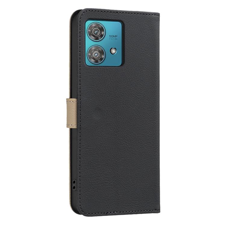 For Motorola Edge 40 Neo Splicing Color Hollow Flower Pattern RFID Leather Phone Case