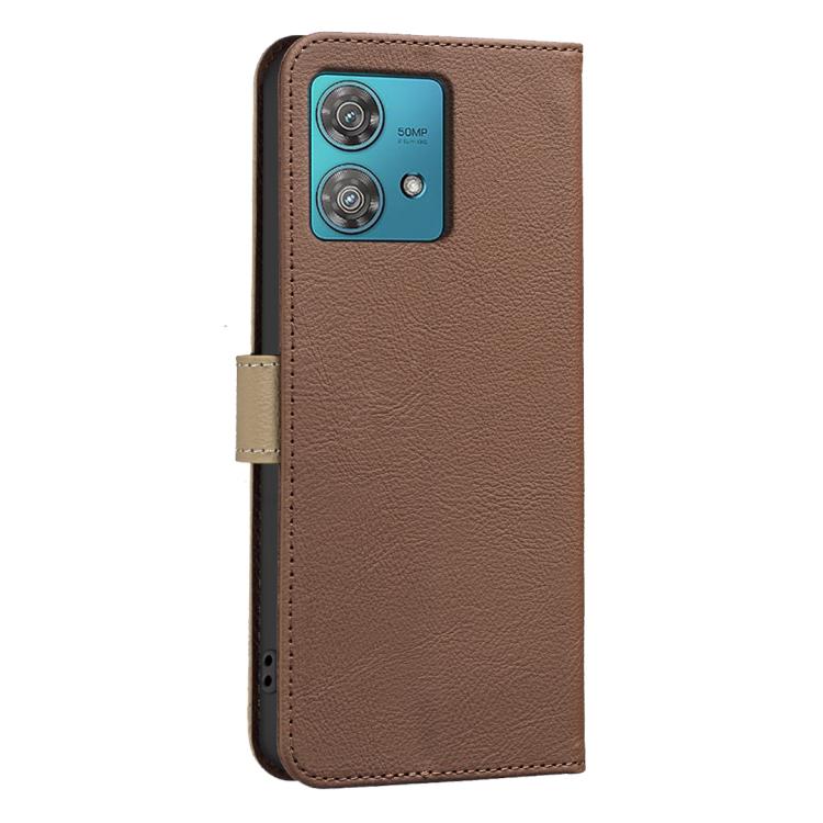 For Motorola Edge 40 Neo Splicing Color Hollow Flower Pattern RFID Leather Phone Case