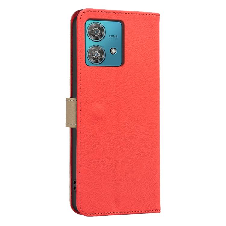 For Motorola Edge 40 Neo Splicing Color Hollow Flower Pattern RFID Leather Phone Case