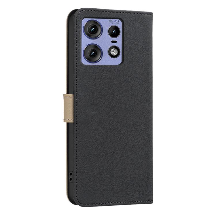 For Motorola Edge 50 Pro Splicing Color Hollow Flower Pattern RFID Leather Phone Case