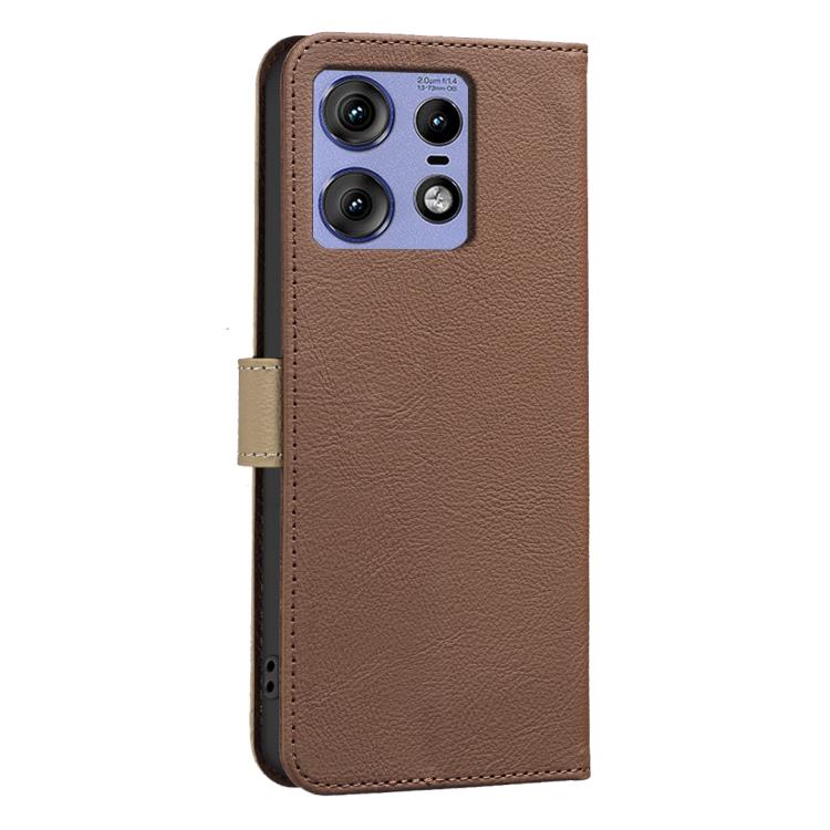For Motorola Edge 50 Pro Splicing Color Hollow Flower Pattern RFID Leather Phone Case