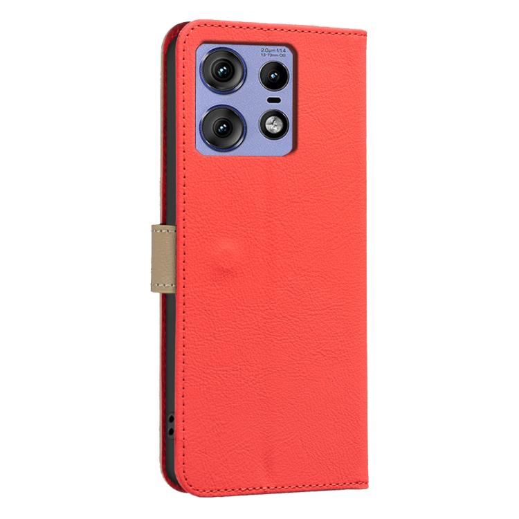 For Motorola Edge 50 Pro Splicing Color Hollow Flower Pattern RFID Leather Phone Case