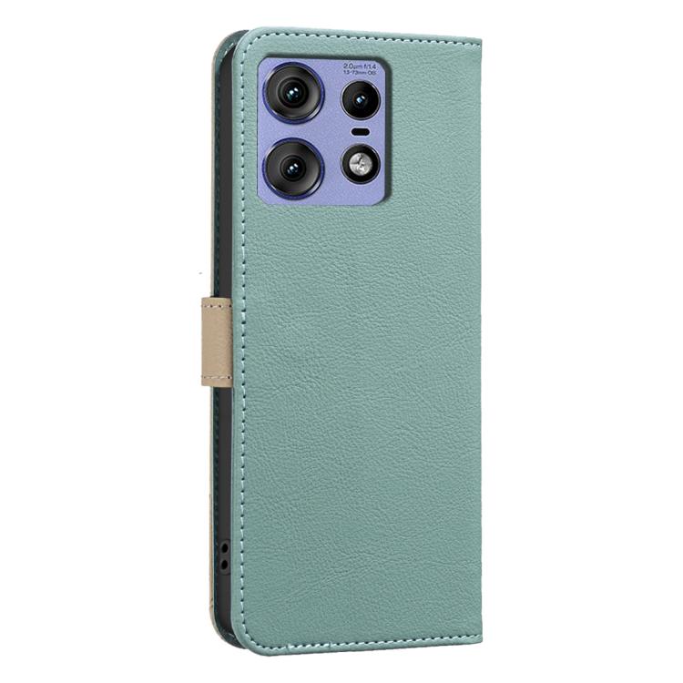 For Motorola Edge 50 Pro Splicing Color Hollow Flower Pattern RFID Leather Phone Case