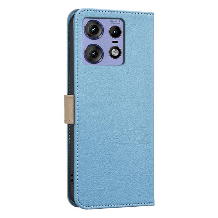 For Motorola Edge 50 Pro Splicing Color Hollow Flower Pattern RFID Leather Phone Case