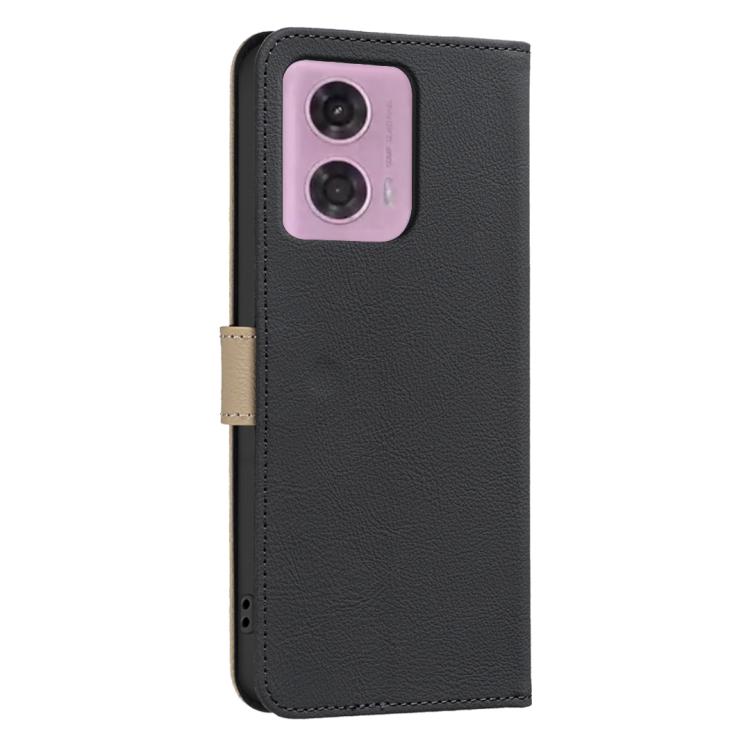 For Motorola Moto G04 / G24 / E14 Splicing Color Hollow Flower Pattern RFID Leather Phone Case