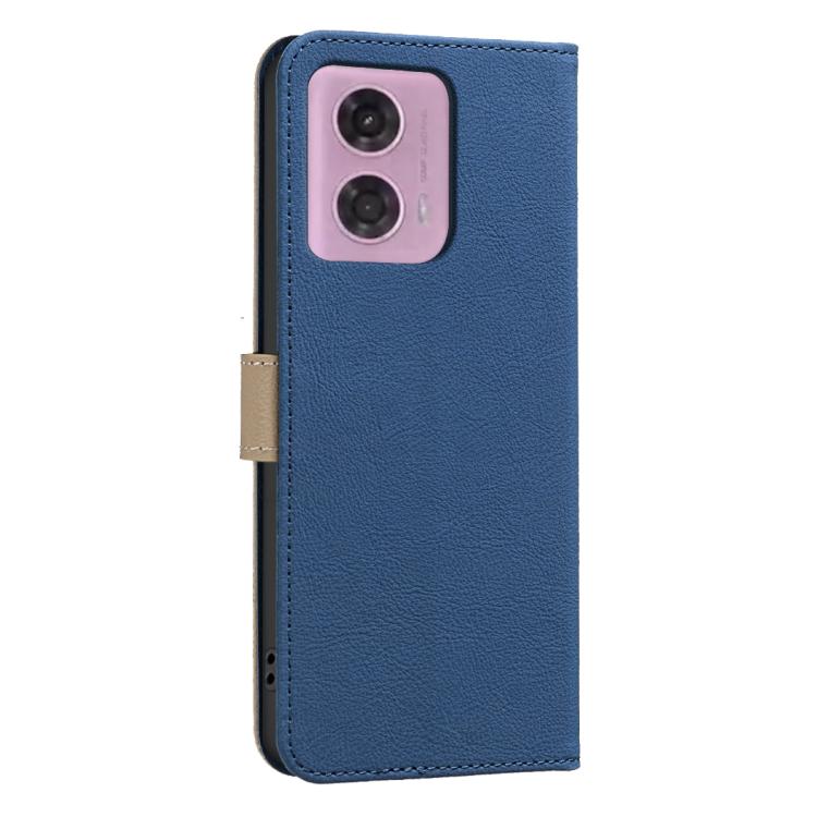 For Motorola Moto G04 / G24 / E14 Splicing Color Hollow Flower Pattern RFID Leather Phone Case