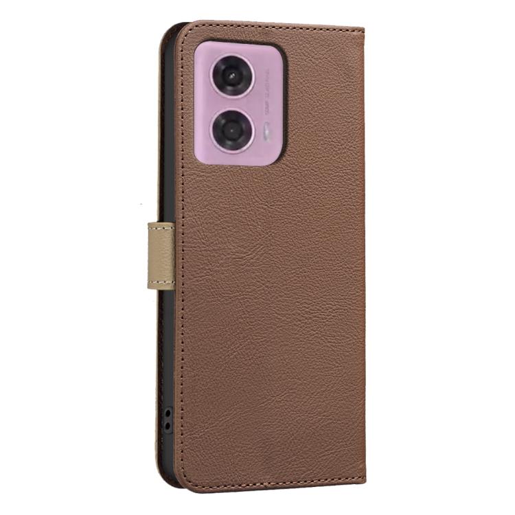 For Motorola Moto G04 / G24 / E14 Splicing Color Hollow Flower Pattern RFID Leather Phone Case