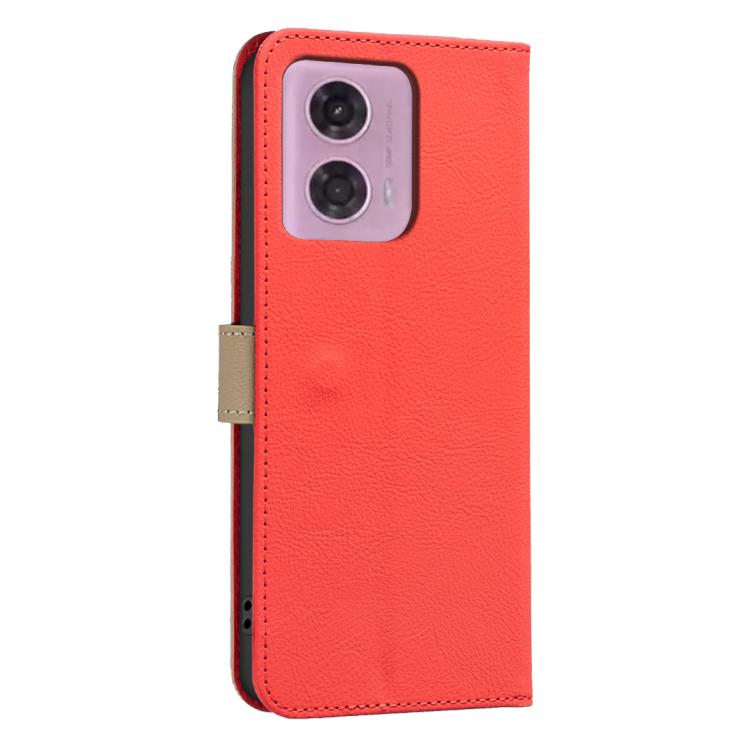 For Motorola Moto G04 / G24 / E14 Splicing Color Hollow Flower Pattern RFID Leather Phone Case