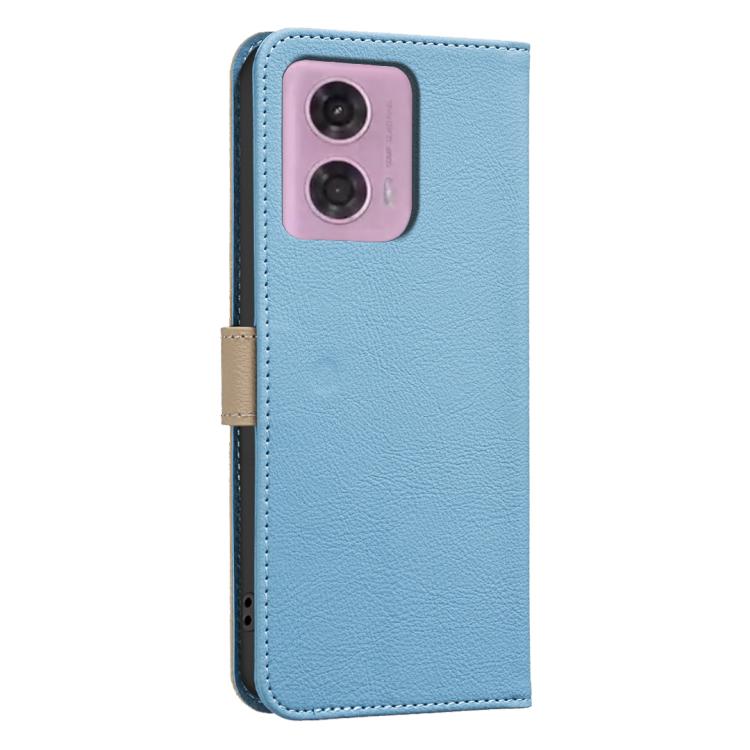For Motorola Moto G04 / G24 / E14 Splicing Color Hollow Flower Pattern RFID Leather Phone Case