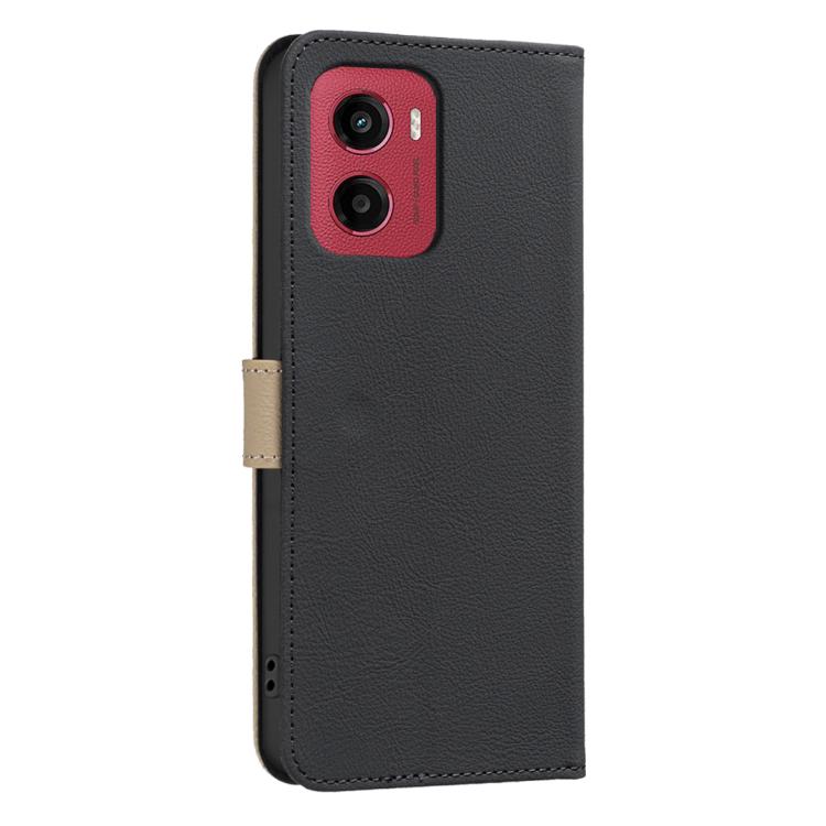 For Motorola Moto G05 / E15 Splicing Color Hollow Flower Pattern RFID Leather Phone Case